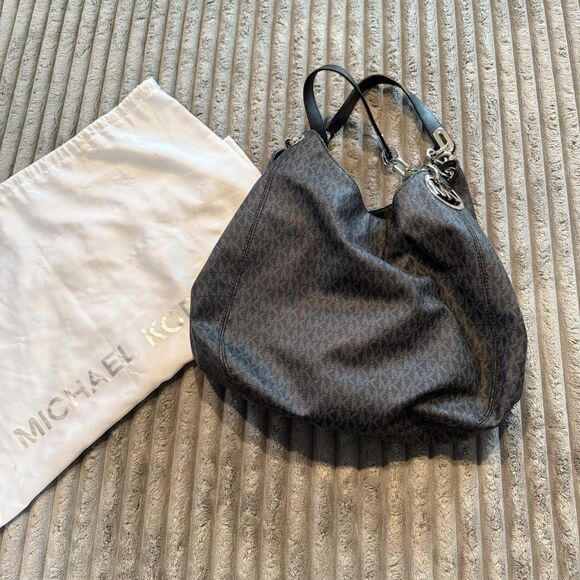 Michael Kors Fulton Signature Logo Shoulder Bag, LG Dark Gray With Storage Bag - Picture 1 of 16